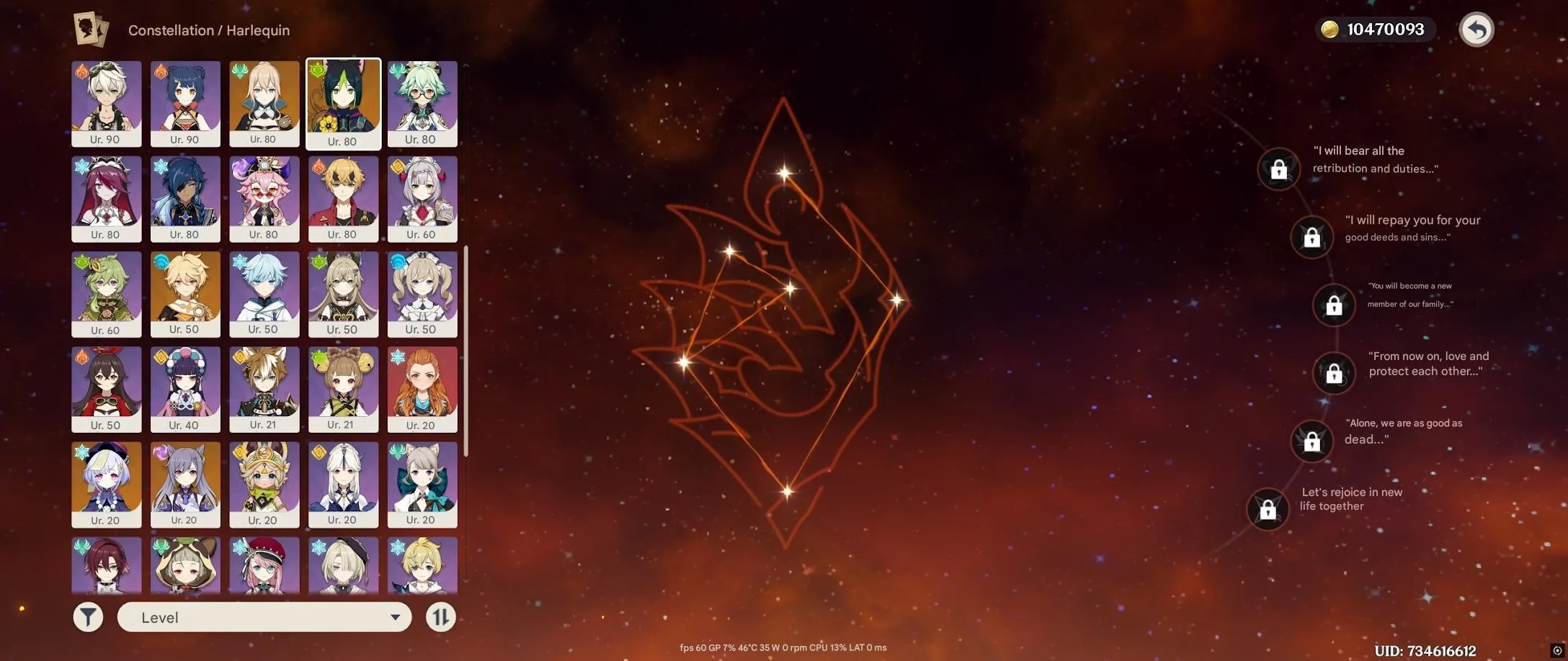 GI997 High-End AR60 Europe Account C1 Arlecchino C1 Yelan Furina Mualani Xianyun Navia Kazuha Many 5 star Weapons 